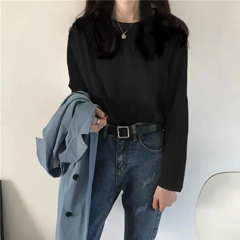 White Long Sve T-irt Women's Mid-Length Inner Wear Base irt Early Autumn New Arrival Spring Commute Sle round Ne