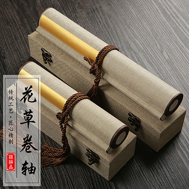 

Chinese Blank Rice Paper Flowers Scroll Drawing Calligraphy Yun Long Zhu Pi Half Ripe Xuan Paper Papel Roll with Gift Box