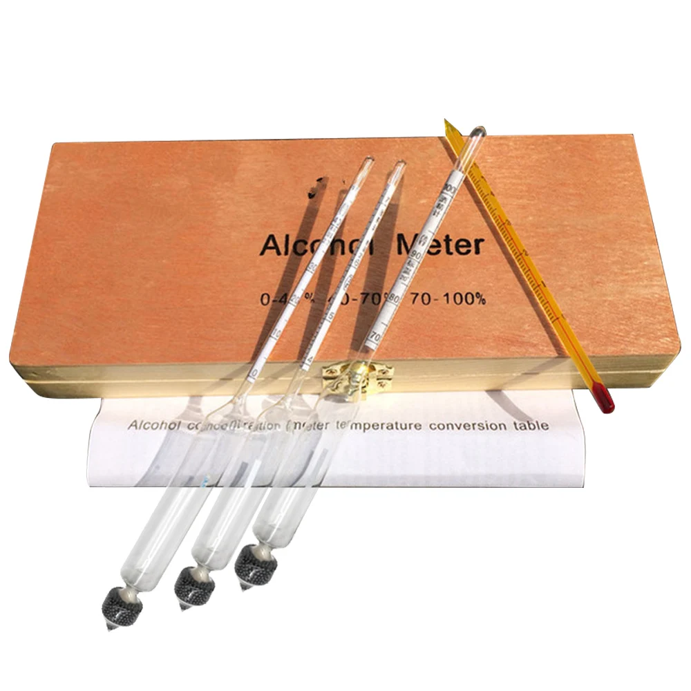 Vodka Whiskey Alcohol Wine Hydrometer Meter In Wooden Box Alcoholmeter Concentration Meter (0-40%, 40-70%, 70-100%) alcohol meter