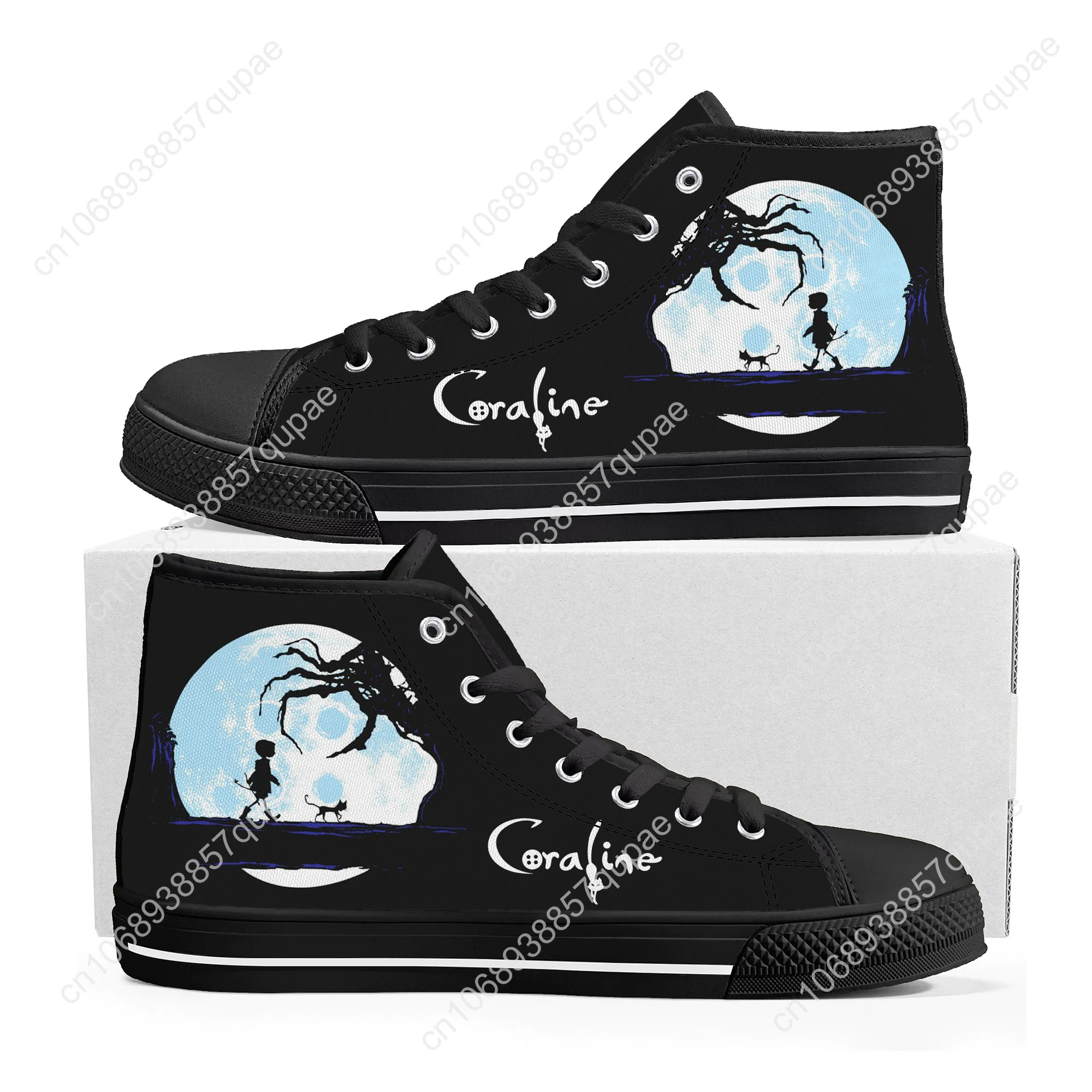Coraline Cartoon High Top High Quality Sneakers Men Womens Teenager Canvas Sneaker Casual Couple Shoes Custom Shoe Black 2