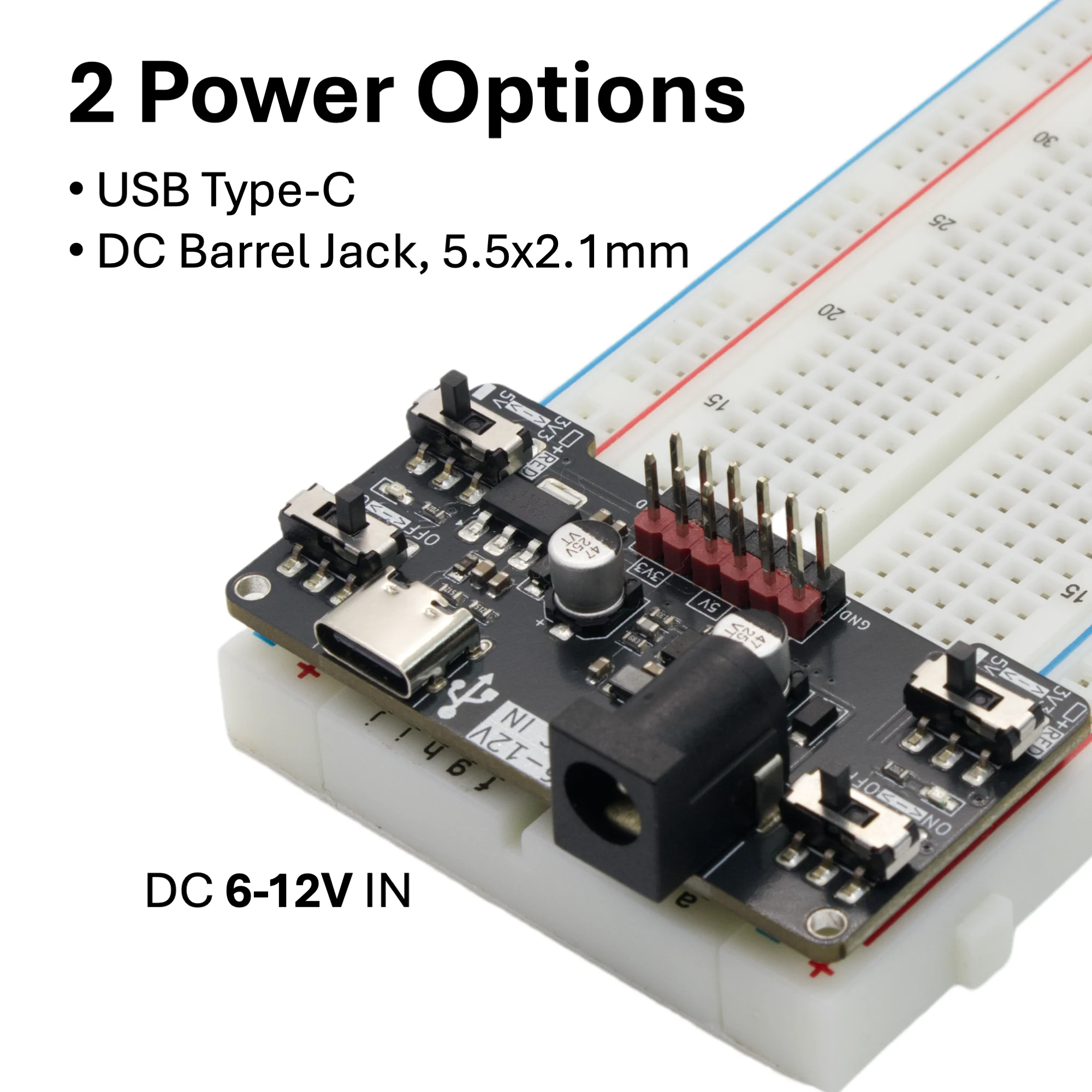 Dual Voltage Breadboard Power Supply with USB-C Interface and Adjustable Output