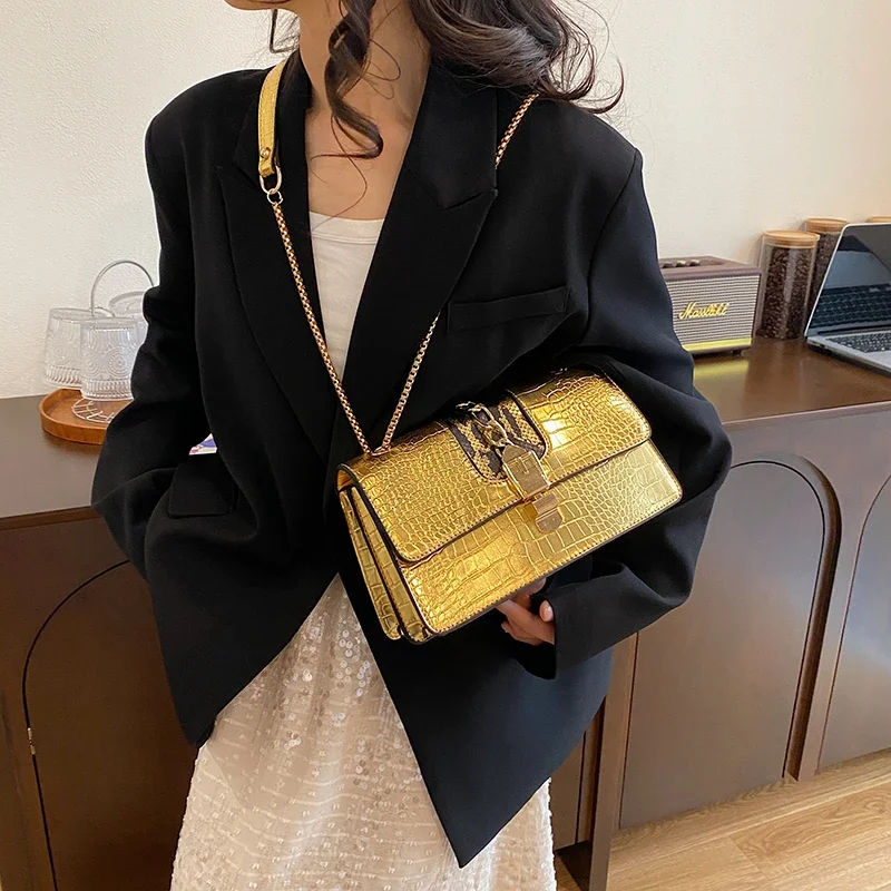 

2024 New Shoulder Bag Chain Messenger Bag Women Fashion Shoulder Handbag Small Purse Crocodile Pattern PU Leather Crossbody Bags