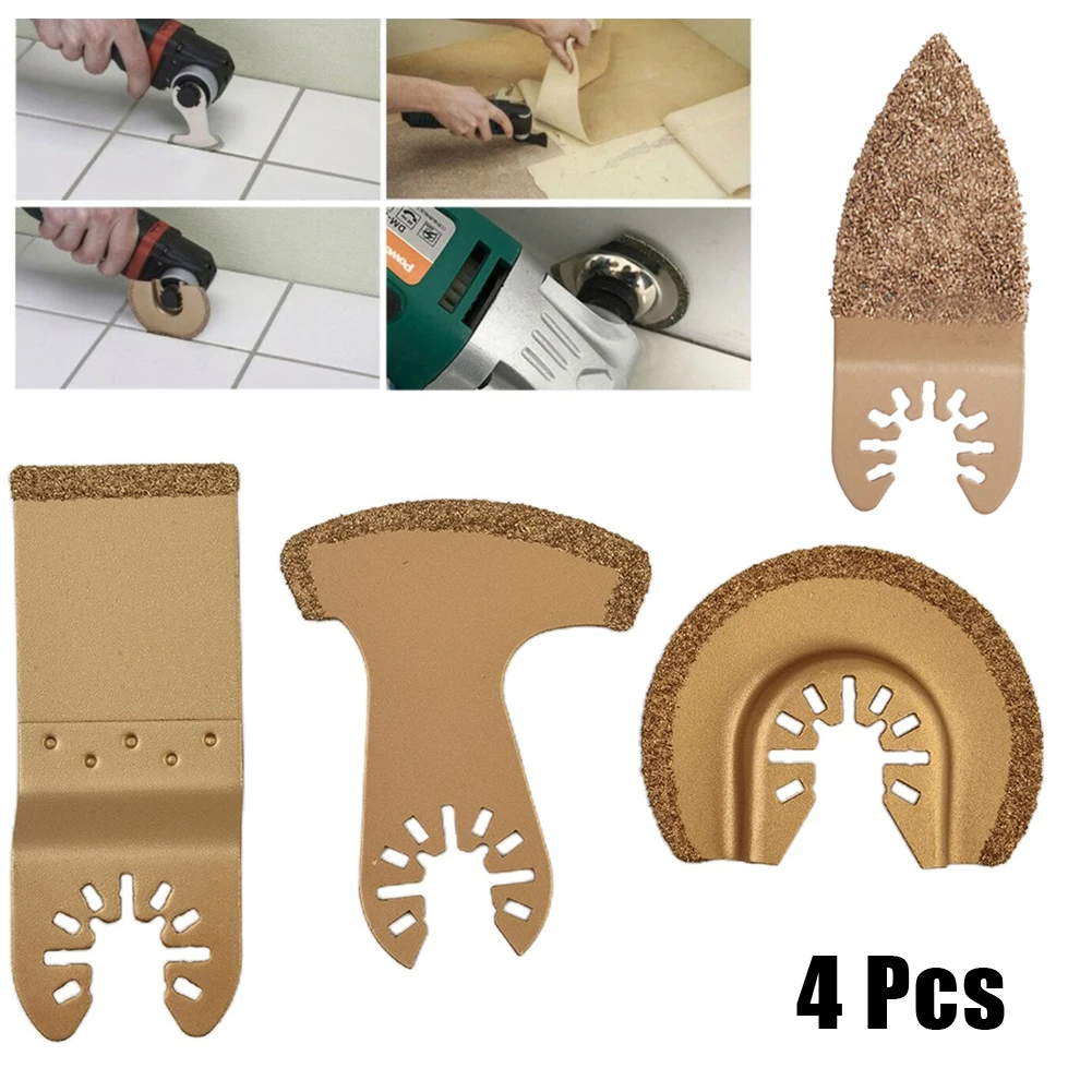 

4pcs Carbide Oscillating Multi Tool Segment Saw Blades Tile Grout Cutter For Woodworking Plastic PVC Multifunction Power Tools
