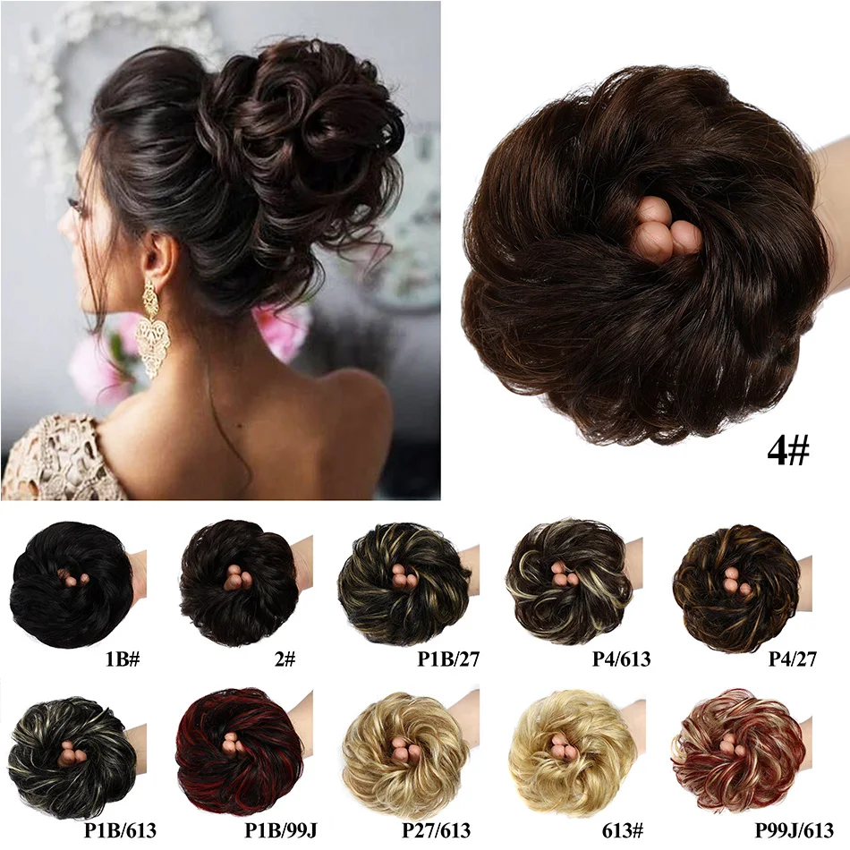 Human Hair Extensions BHF Donut Chignons Human Hair Bun Sewn One Updo Curly Messy Donuts Ring Hair Piece Wig Remy Fluffy Chignon Wavy Buns