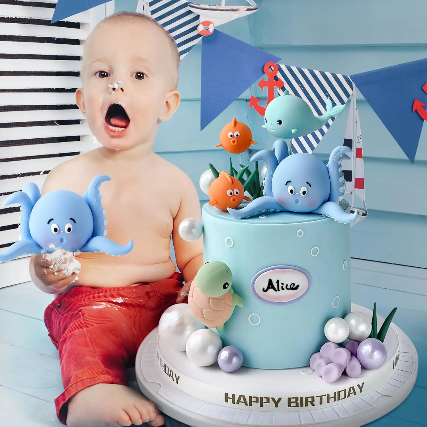 Under the Sea Cake Decorations Ocean Animals Cake Topper for Under the Sea Theme Baby Shower Birthday Party Supplies 21 PCS