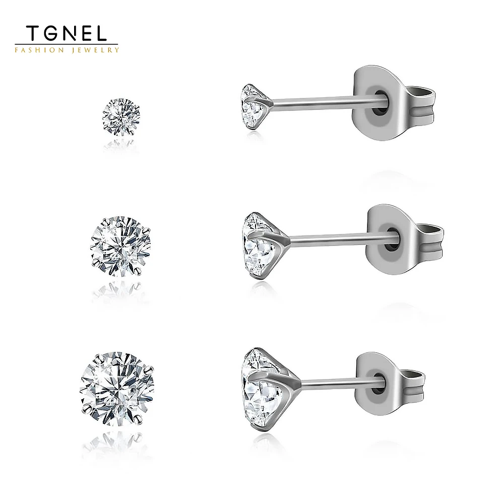 

TGNEL TA2 Pure Titanium Stud Earrings For Women Men 2/4/6 mm Tiny AAA CZ Nickel Free Hypoallergenic Cartilage Piercing Jewelry