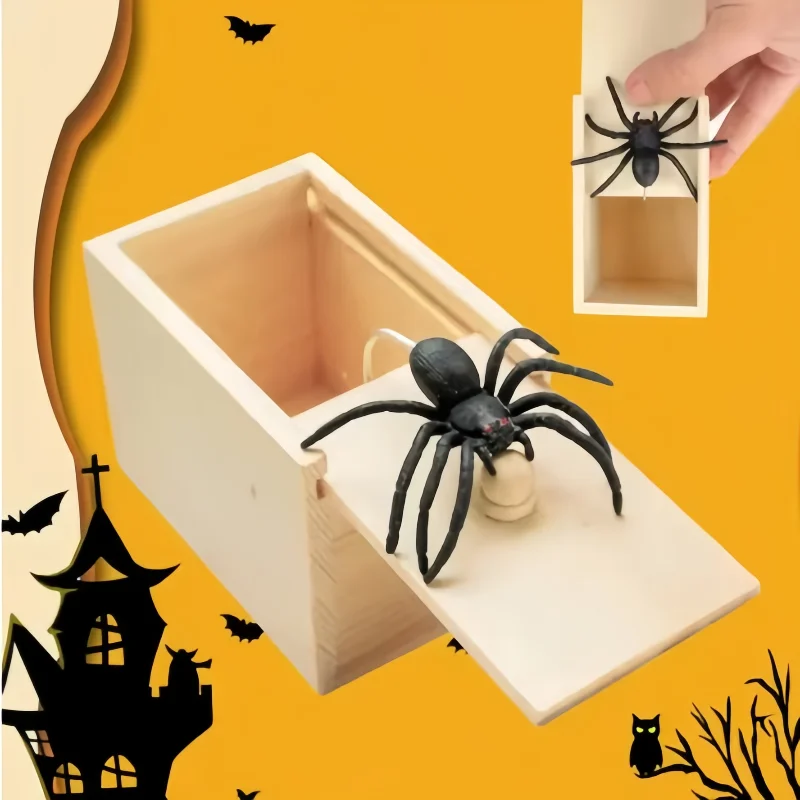 Trick Spider Funny Scare Box Wooden Hidden Box Prank Game Prank Trick Friend Office Toys prank scare box