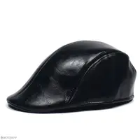 Man Berets Leather British Vintage Flat Caps New Male Solid Gray Black Spring Autumn Winter Adjustable Driver Hats 1