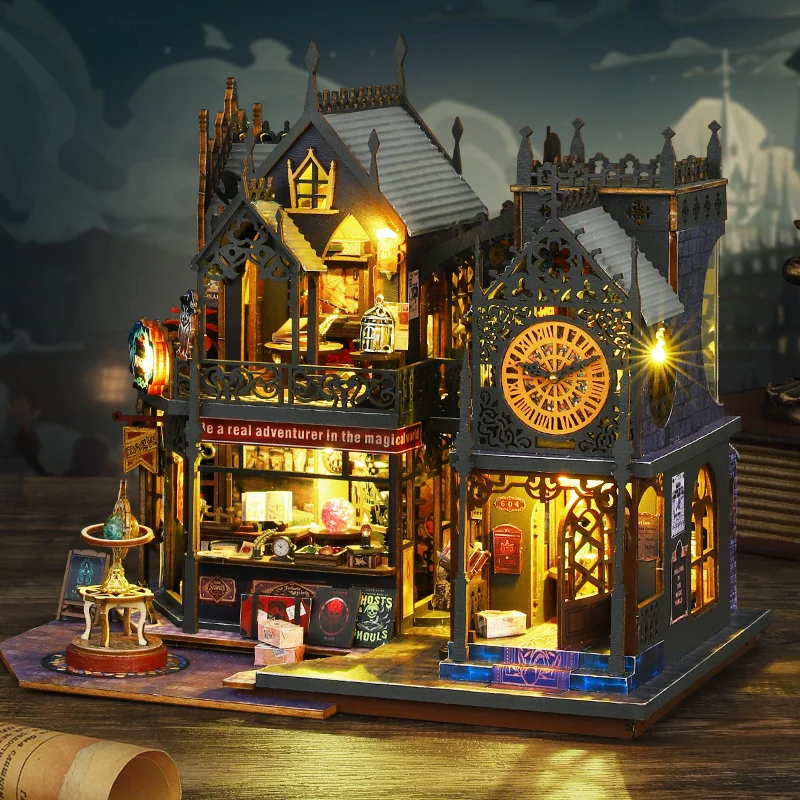 Retro DIY Fa- holo mágikus Város dollhouses Miniatúra kits vel Bútor ledes Világítás haza Pulc dekorációs Felnőtt handmade ajándékok
