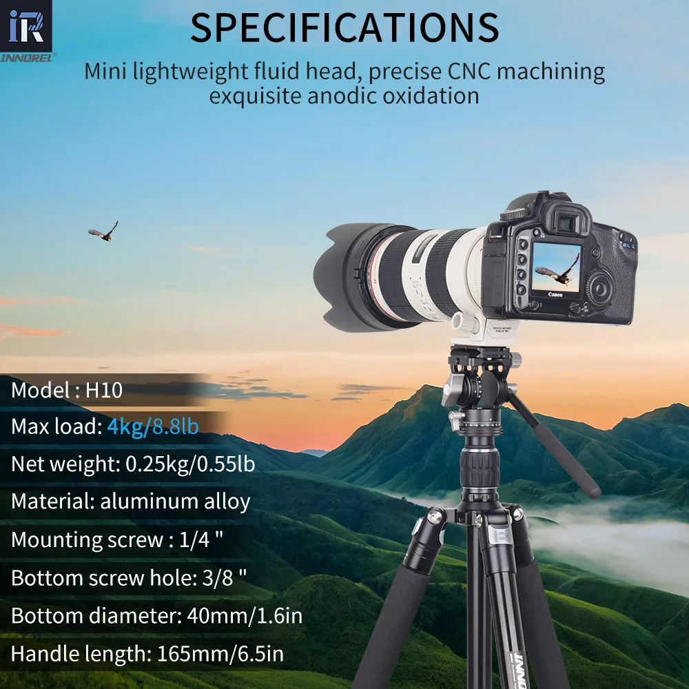 Camera fluid head H10 Mini tripod fluid video head panoramic CNC with Arca Swiss quick release plate phone clip for Dslr camera phone load 4kg