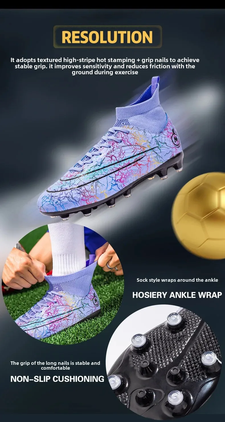 Chaussures de football unisexes à clous longs pour entraînement sur gazon