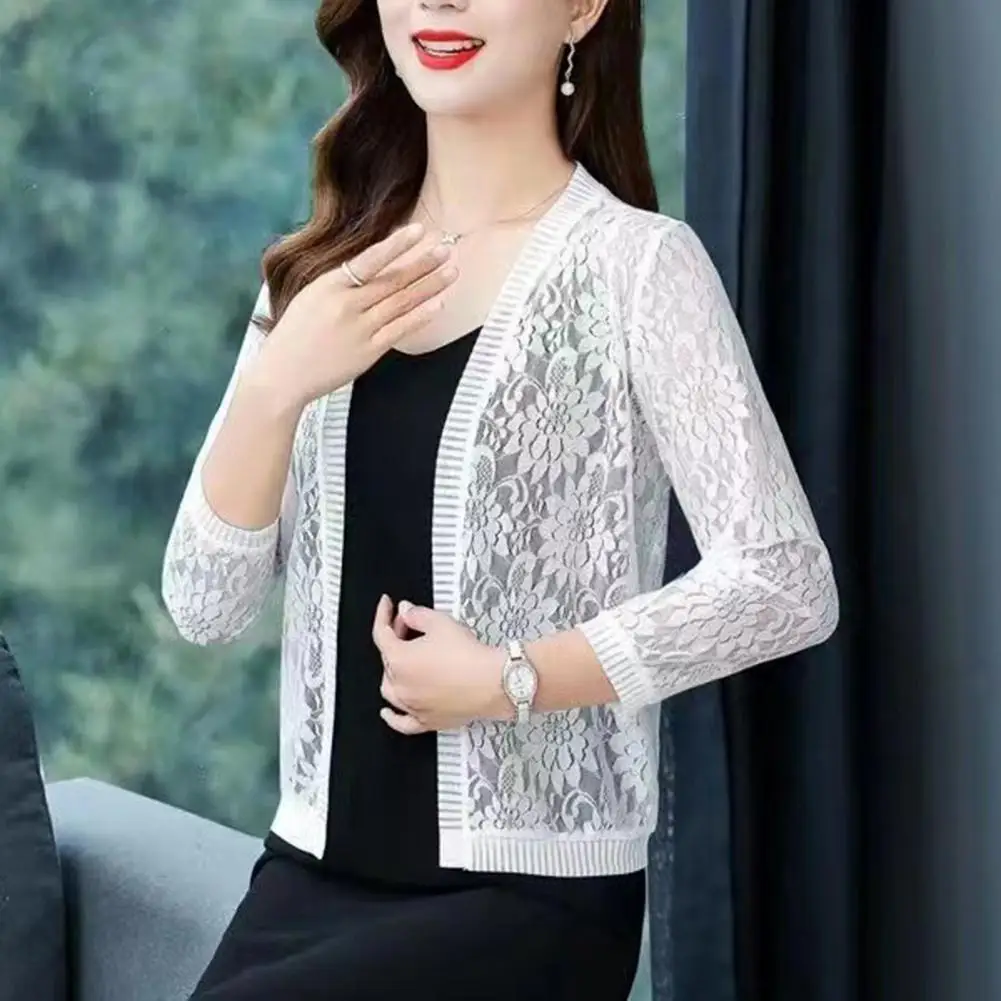 여성용 캐주얼 레이스 가디건, 트렌디 상의, 경량, 짧은 상의, 커버 업 스트리트웨어, 여름