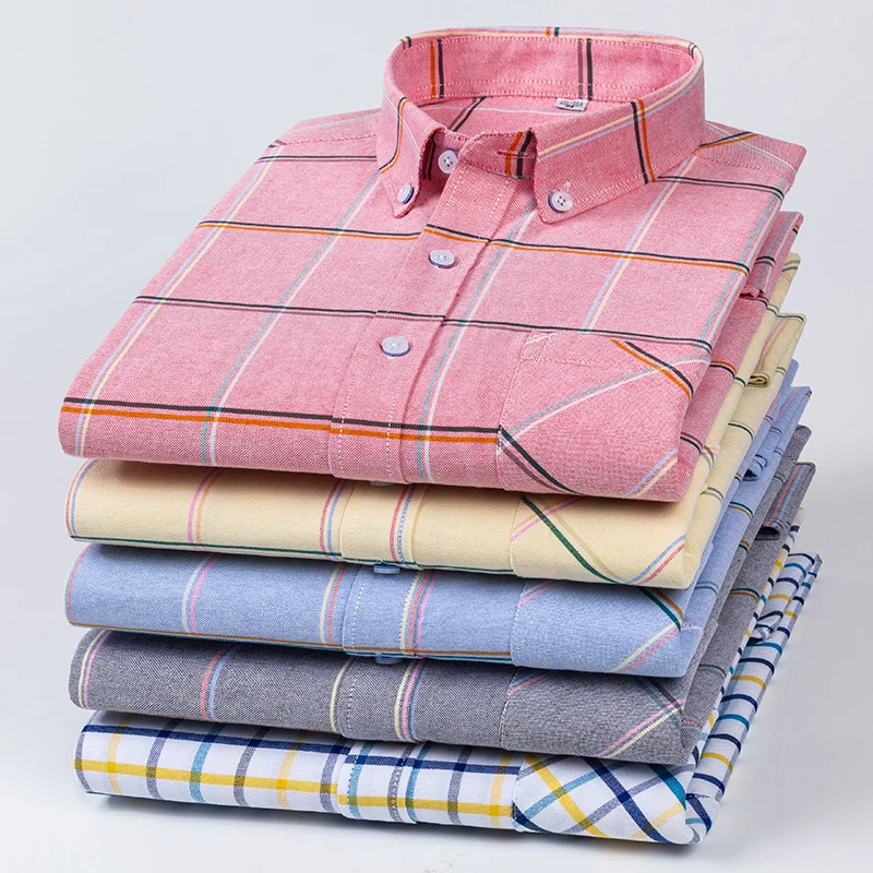 

New 100% Cotton S~ 6XL Oxford Mens Shirts Longsleeve Plaid Business Casual Soft Social Dress Shirts Regular Fit Male Shirt