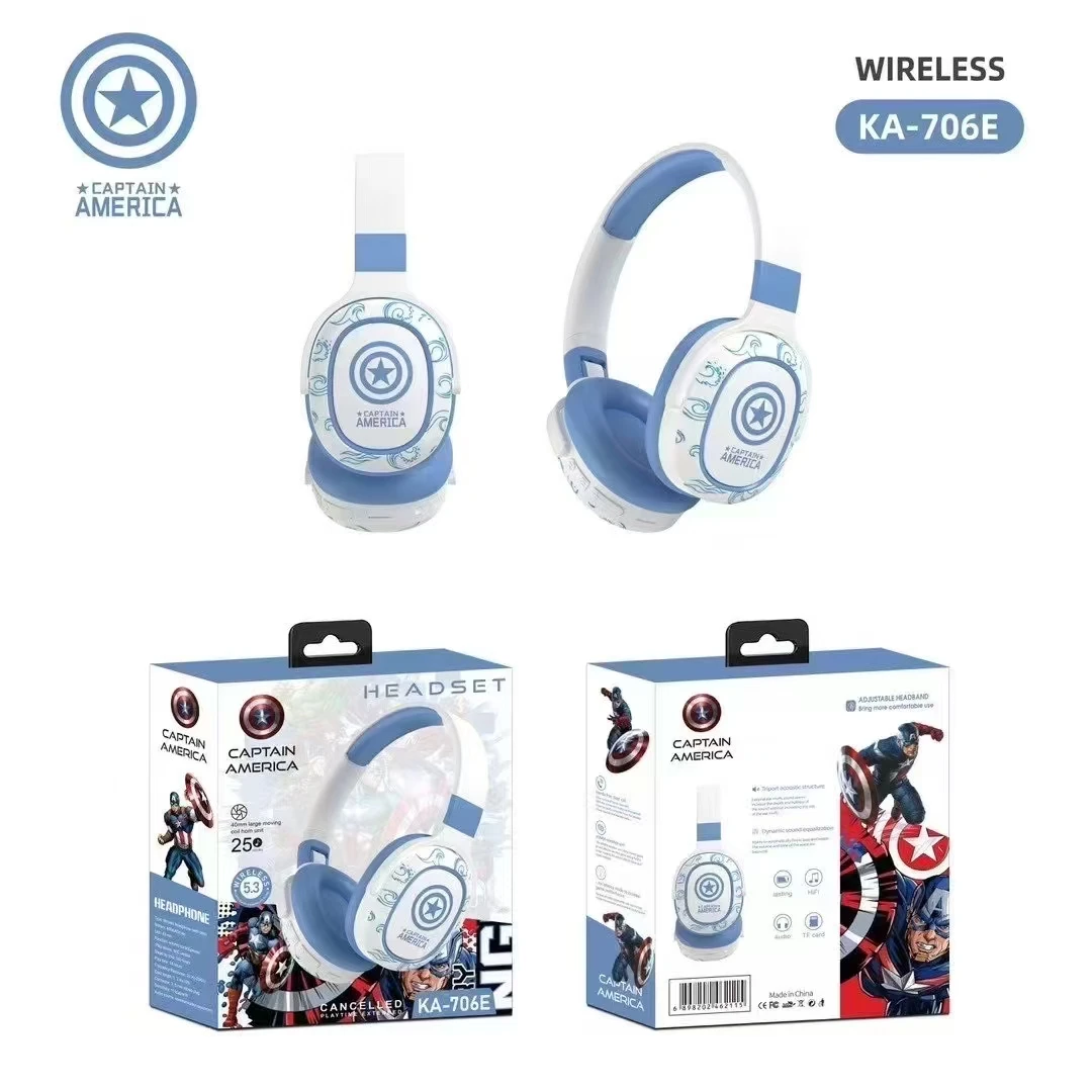 Disney Marvel Headphones Bluetooth Wireless Foldable Spider Man Headsets Stereo Sound Laptop Earphones Kids Anime Cartoon KA-706