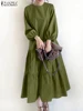 Spring Solid A Line Dress 2026 ZANZEA Women Elegant Casual Long Sleeve Loose Dresses Office Work Sundress Midi Robe Vestidos