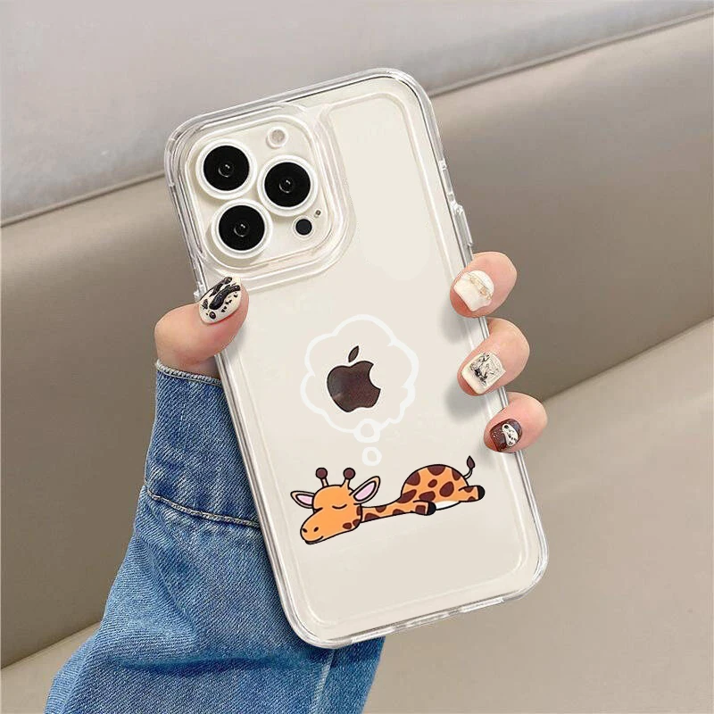 Adorable Cartoon Animal Transparent Phone Case - Soft Giraffe & Panda Design