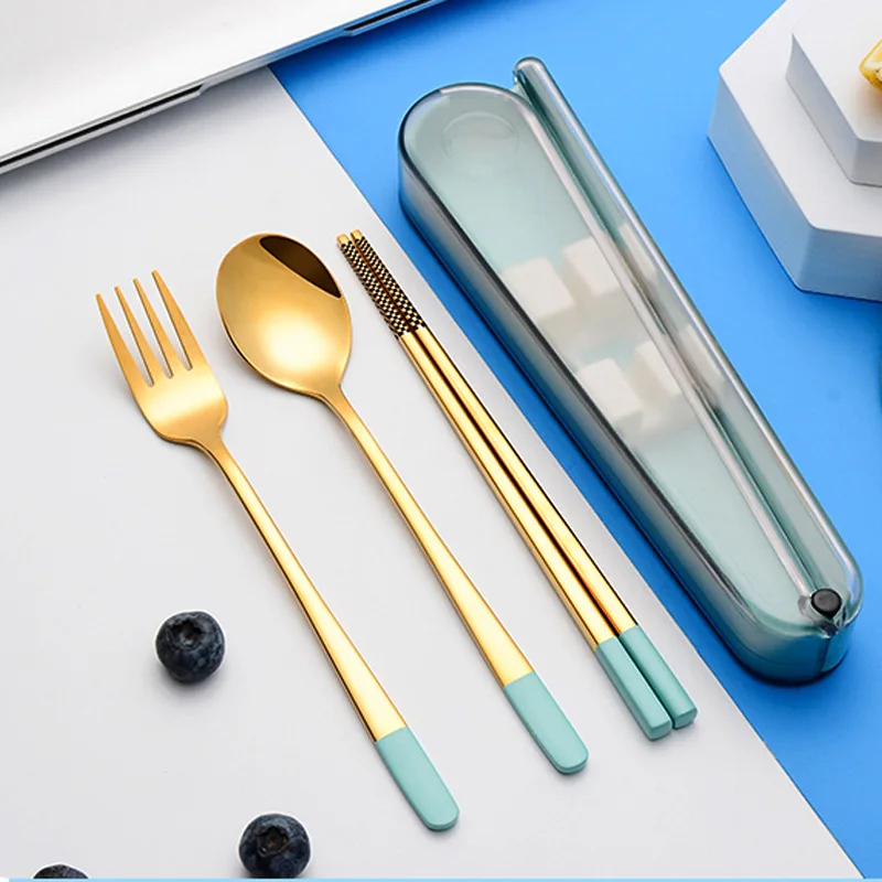 CreativeTravelCutlerySetSpoonForkChopsticksKoreanStudentLunch