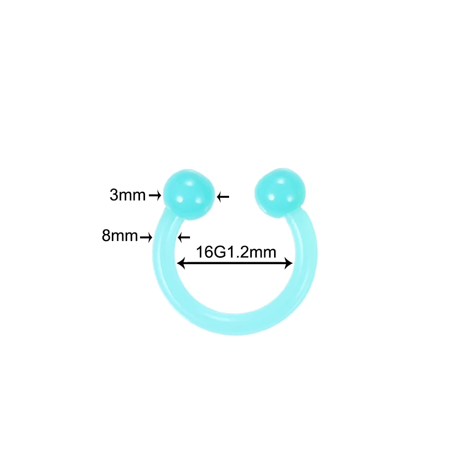 100pcs/lot Acrylic BCR Circular Barbell Septum Piercing Nose Rings Horseshoe Hoop Earring Eyebrow Tragus Lip Piercing Ring 16G