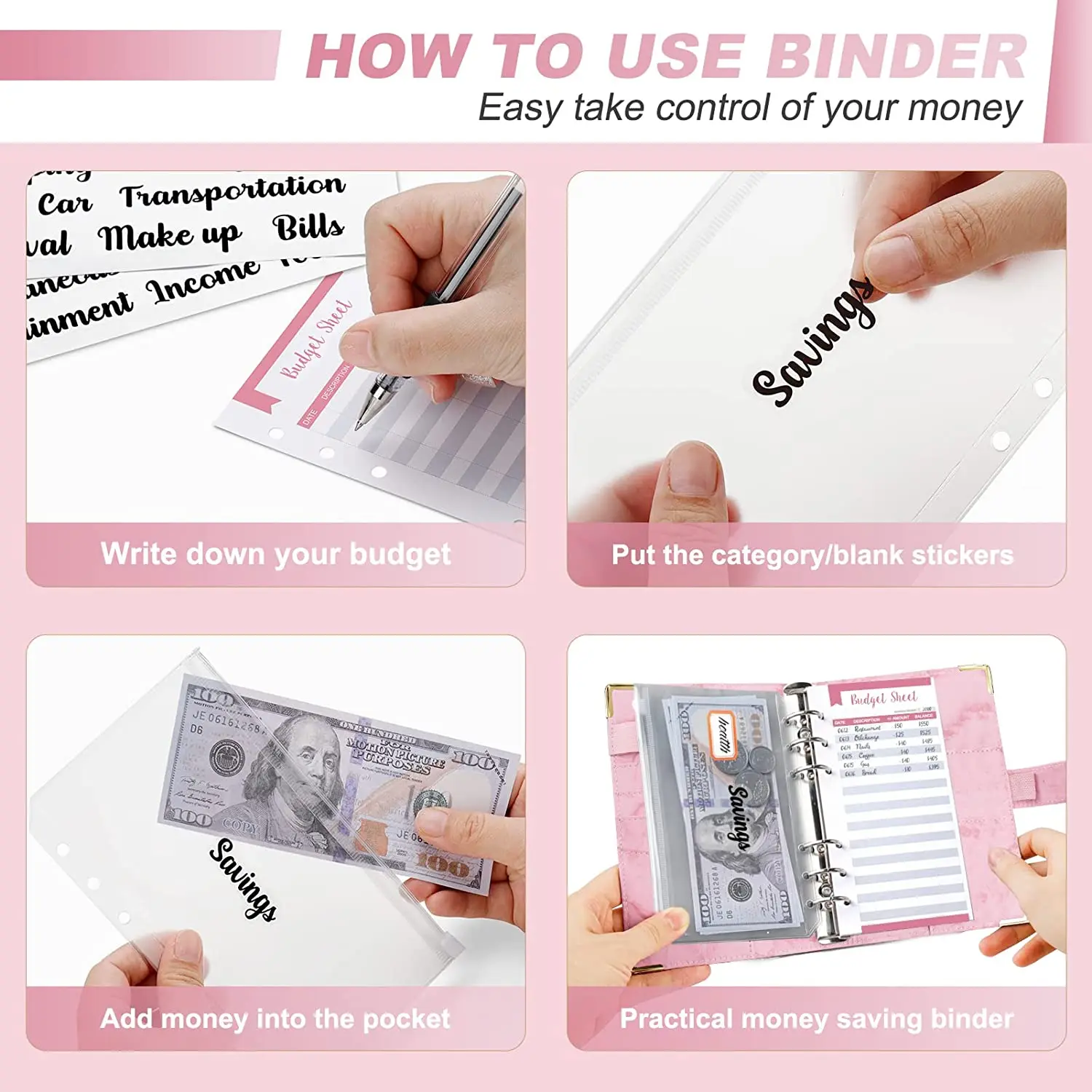 A6 Money Saving Organizer PU Leather Budget Binder Marble Notebook Budgets Planner 2023 Envelope Office School Supplies 4