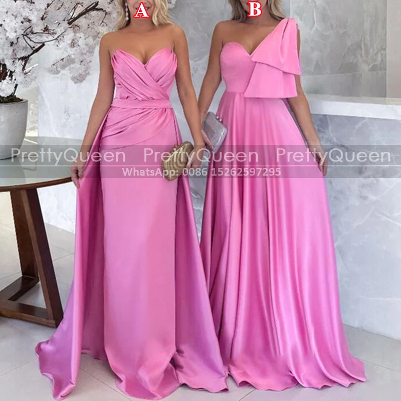 Satin Strapless Sleeveless Pleated A Line Bridesmaid Dresses