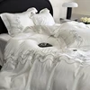 Flowers Embroidery Luxury Bedding Set 800TC Lyocell Cotton Soft Silky Cool Feeling Duvet Cover Flat/Fitted Bed Sheet Pillowcases 1