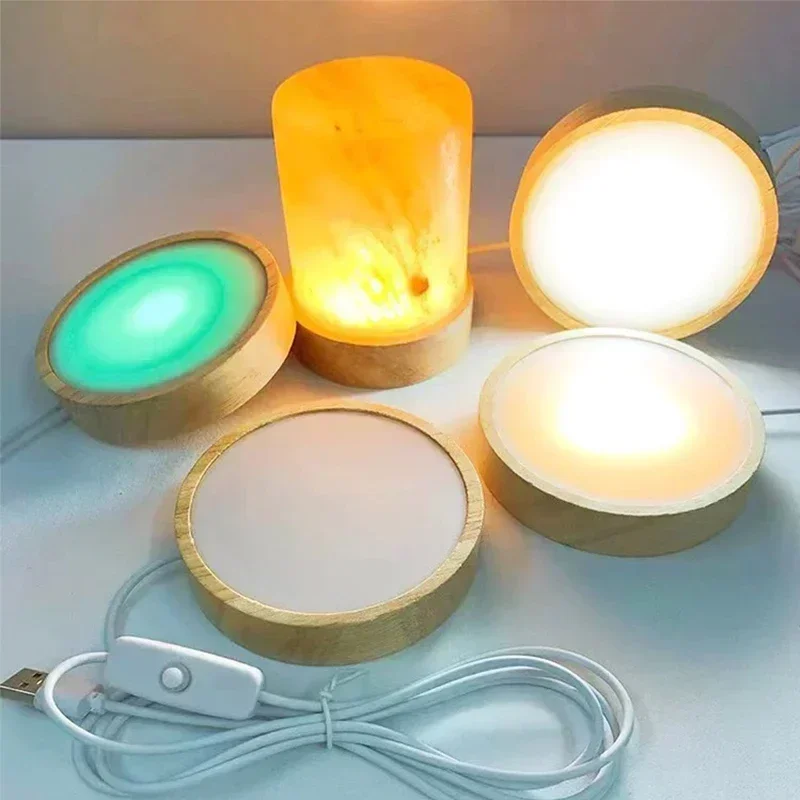 Round Wooden LED Night Light Base Image 2