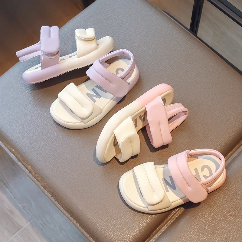 Summer Children's Girls Pink Sandals Mixed Color Fashion Anti-slip Soft Sandals Comfortable Open Toe Casual Kids Beach Shoes