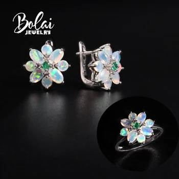 100% Natural opal emerald  jewelry set 925 sterling silver gemstone earring Ring for women mom wife nice gift bolai 1