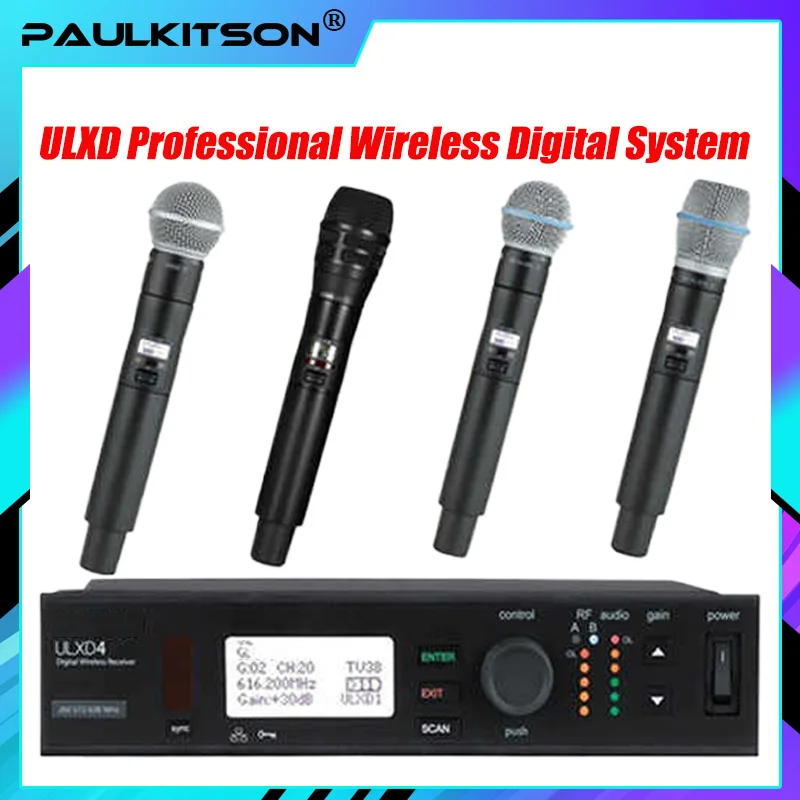 PAULKITSON ULXD4 전문 디지털 무선 마이크 시스템 핸드헬드 헤드셋 라발리어 572-820MHz 무대용 KTV