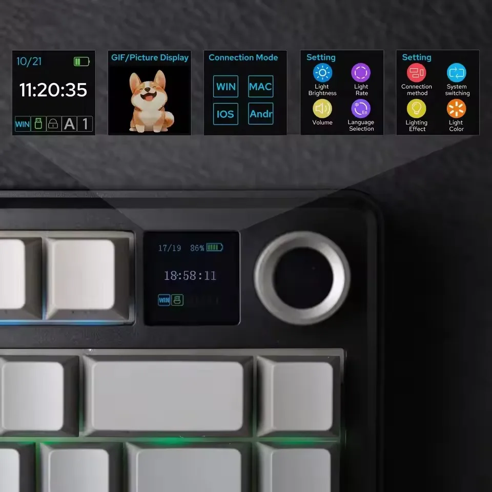 AULA F75 MAX Mechanical Keyboard with TFT Screen Knob Wireless Tri-Model Hot-Swap RGB 75% Layout 81Keys E-sports Gaming Keyboard