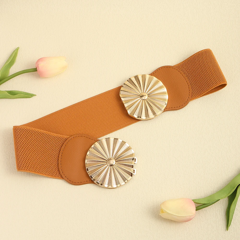 

Women Double Ring Gold Belt Fashion Metal Buckle Belts for Women New Black Brown Waistband Female Jeans Dress