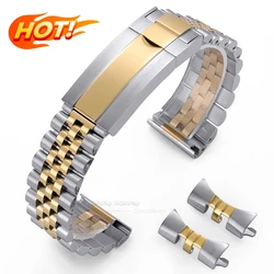 Premium Steel Watch Strap with Arc End - Universal Fit, 20mm/21mm/22mm - Elegant Wrist Band - 22mm (Silver Gold)