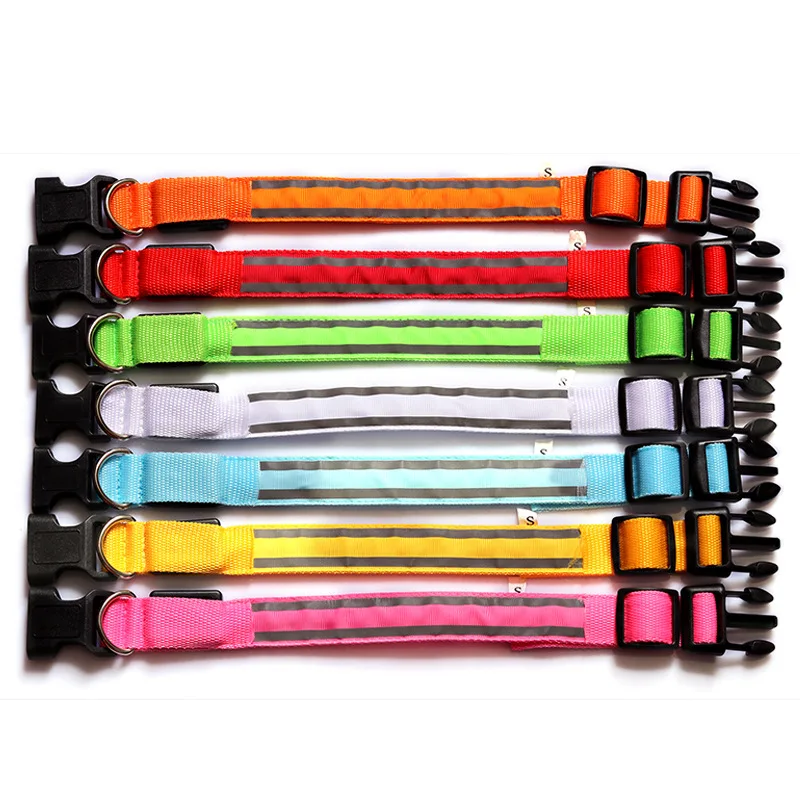 Dog Collar USB Rechargeable/Button Battery Luminous Flashing LED Reflective for Cats