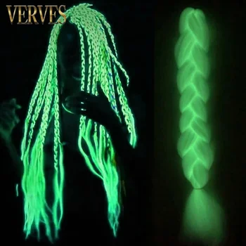 VERVES Light Synthetic Braids 24 Inch Ombre Braiding Hair Extensions Jumbo Braid Shining In The Dark Luminous Braided Pink Green 1