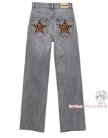 Harajuku American Jeans Y2K Womens Leopard Print Five Pointed Star High Waist Slim Trousers Graphic Retro Blue Baggy Jeans Pants 1