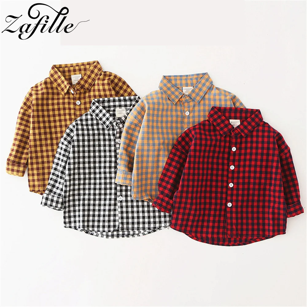 

ZAFILLE Kids Boys Plaid Shirts Long Sleeve Toddler Baby Clothes Casual Children's Clothing Tshirts Korean Style Boys T-shirts