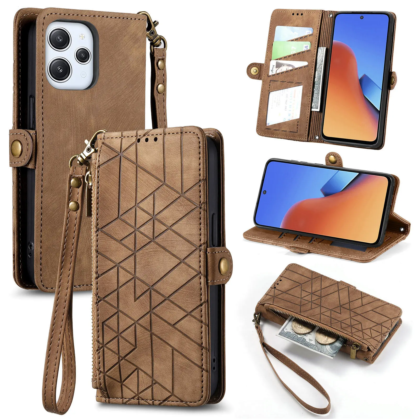 Leather Flip Cover Wrist Strap Wallet Case