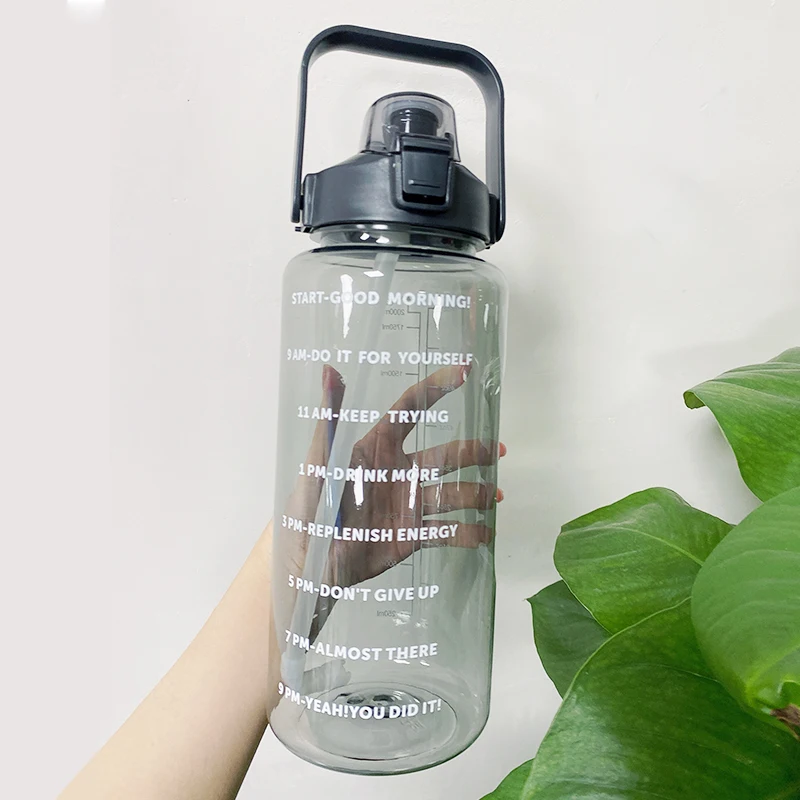 2L Large Capacity Water Bottle With Bounce Cover Time Scale Reminder Frosted Cup With Cute Stickers For Outdoor Sports Fitness restaurant glassware Drinkware