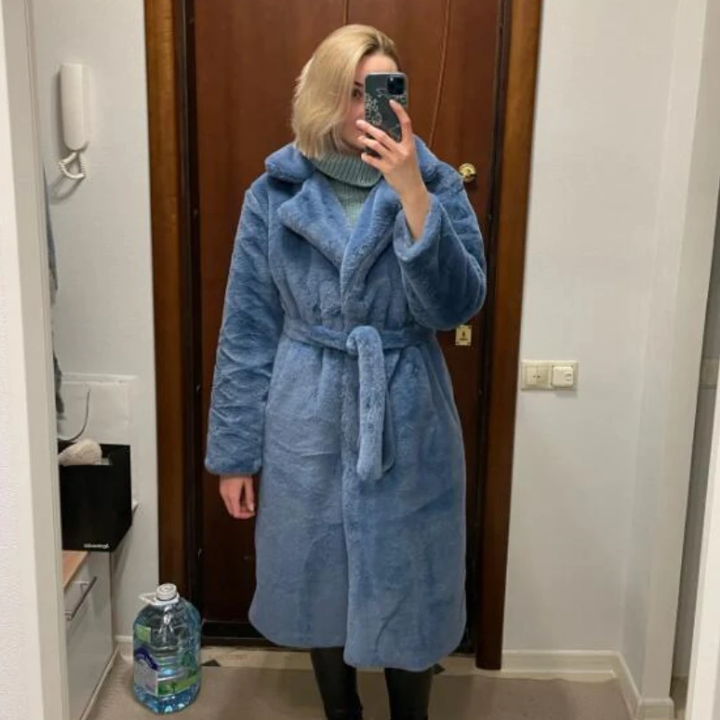 Winter Women High Quality Faux Rabbit Fur Coat Luxury Long Fur Coat Loose Lapel OverCoat Thick Warm Plus Size Female Plush Coats 5