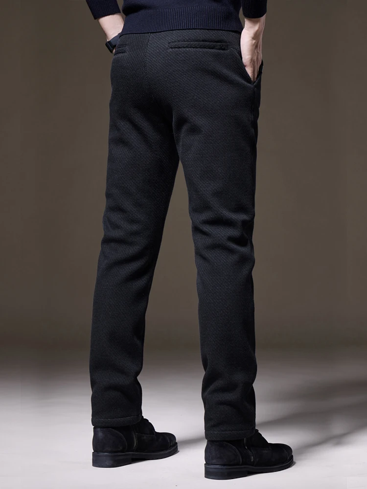 Autumn Men's Brushed Fabric Regular Pants Fashion Korean Slim Straight Business Casual Trousers Classic Black Gray Brand Clothes 4