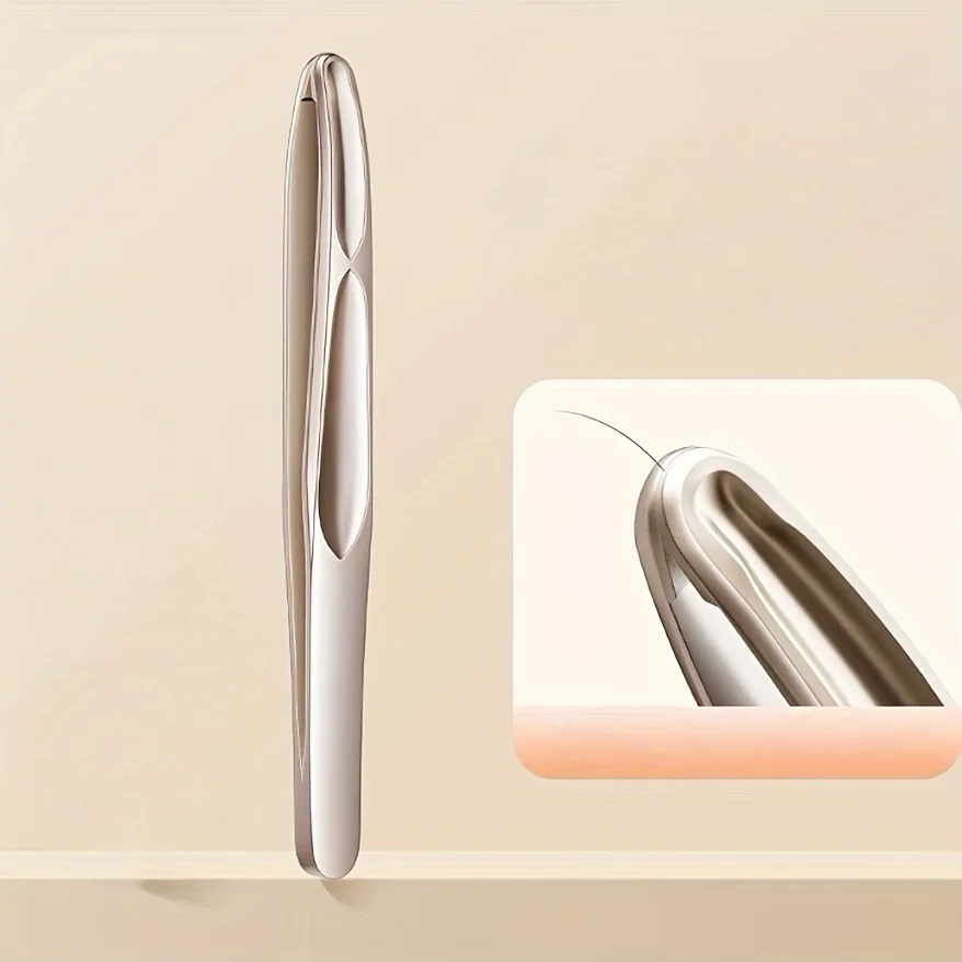 정밀한 수염 및 콧수염 정리용 스테인리스 스틸 눈썹 집게, 연한 베이지색 둥근 머리 핀셋