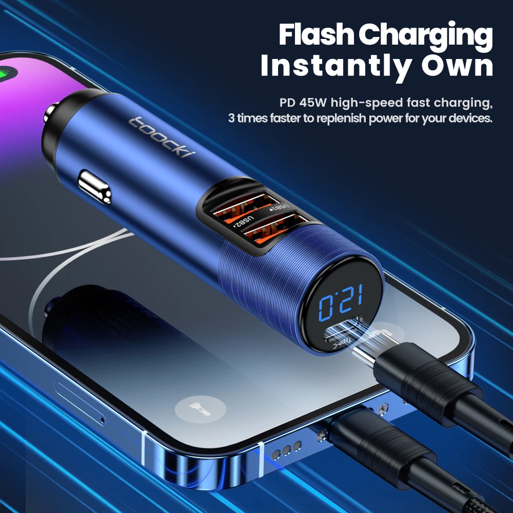 Toocki 69W Car Charger Digital Display 3 Port PD Fast Charing Type C Car Phone Charger for iPhone 14 13 Pro Max Samung Xiaomi car charger car phone charger phone charger