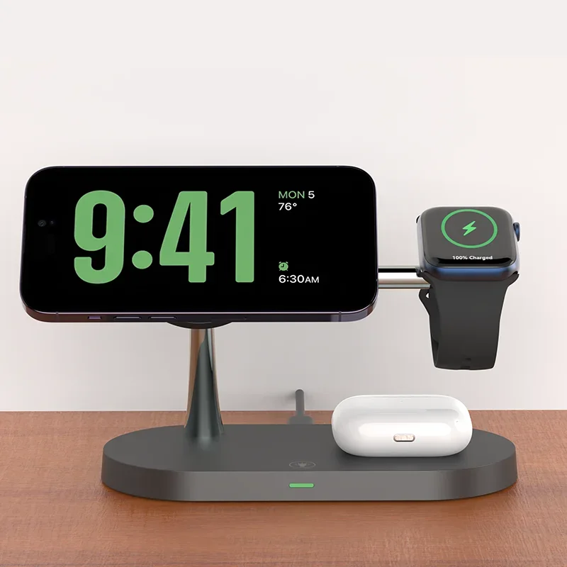 

3 in 1 Wireless Charger Stand Magnetic For iPhone 12 13 14 15 Fast Charging Station for Apple Watch 9 8 7 6 5 Airpods 2 3 Pro