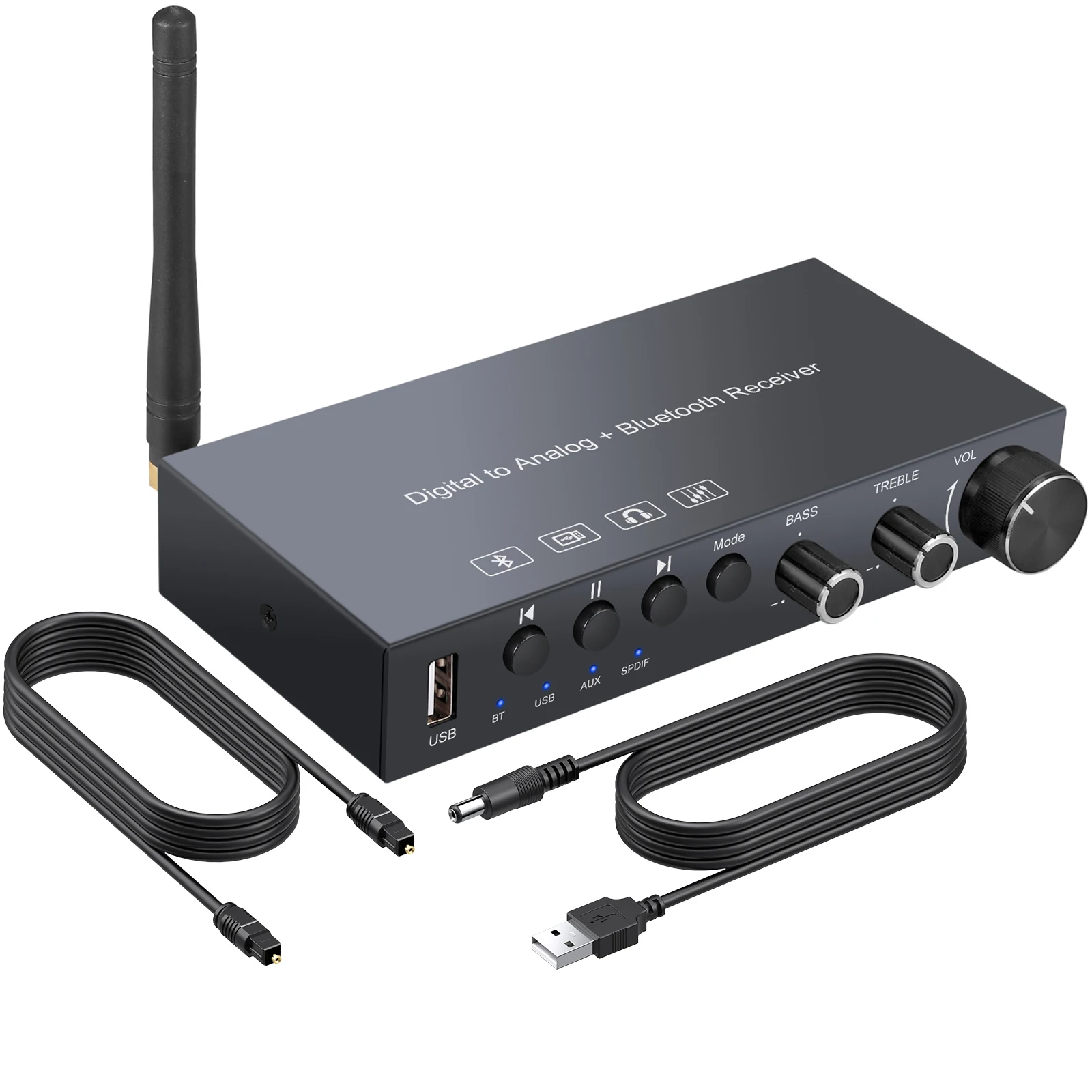 192KHz Bluetooth-Compatible Digital to Analog DAC Converter Toslink AUX to 3.5mm Jack with USB Volume Treble Bass Control audio converter adapter audio converter audio decoder