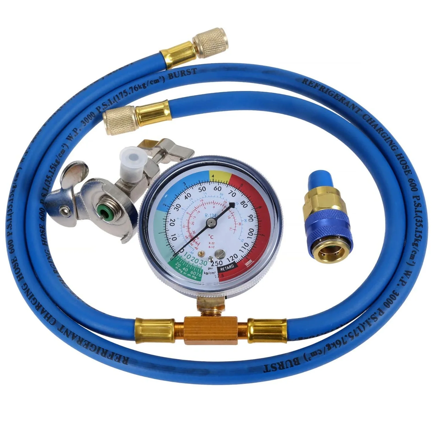 

AC R134A Refrigerant Charge Hose Kit 59" with Gauge,1/4"SAE Port for R12 R22,Universal Freon Can Tap,R134a Low Side Quick Couple