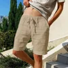 New Men's Cotton Linen Shorts Beach Pants Male Summer Breathable Solid Color Hawaii Trousers Fitness Streetwear S-3XL 5