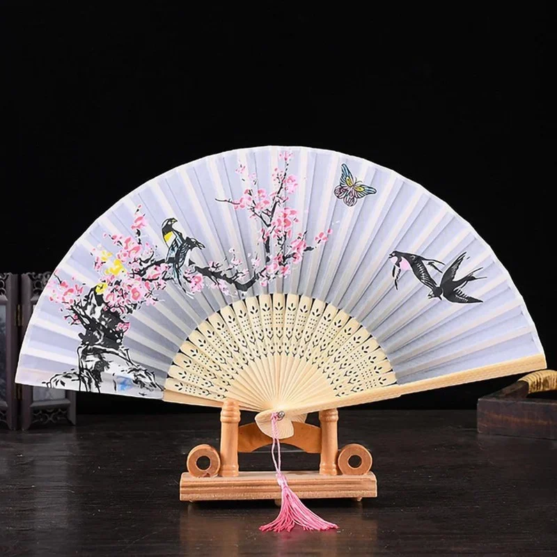 Japanese Style Hand Held Folding Dance Fan Wedding Party Lace Silk Flower