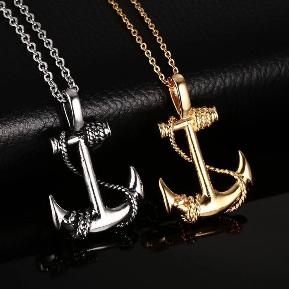 Fashion European and American Style Men's Stainless Steel Anchor Pendant Pirates of The Caribbean Anchor Necklace Birthday Gifts