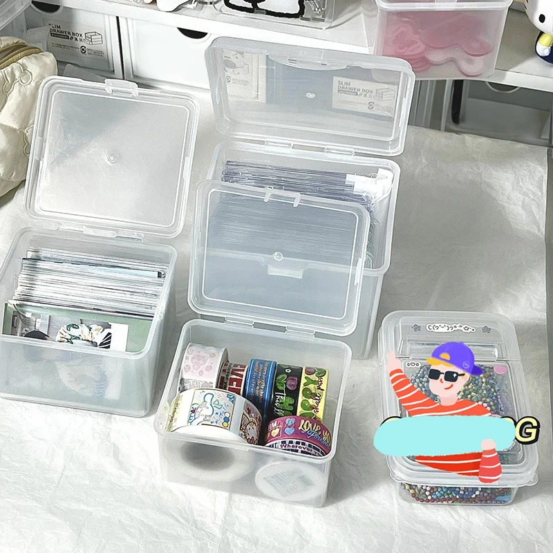 3 Inch Kpop Photocard Box Transparent Idol Card Adhesive Tape Storage Organizer Plastic Storage Box School Stationery