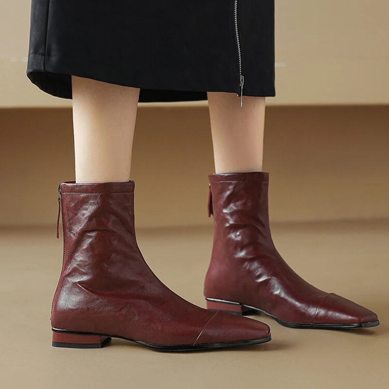 Spring Autumn Lacing Knee High Boots Women White Square Heel Woman Leather Shoes